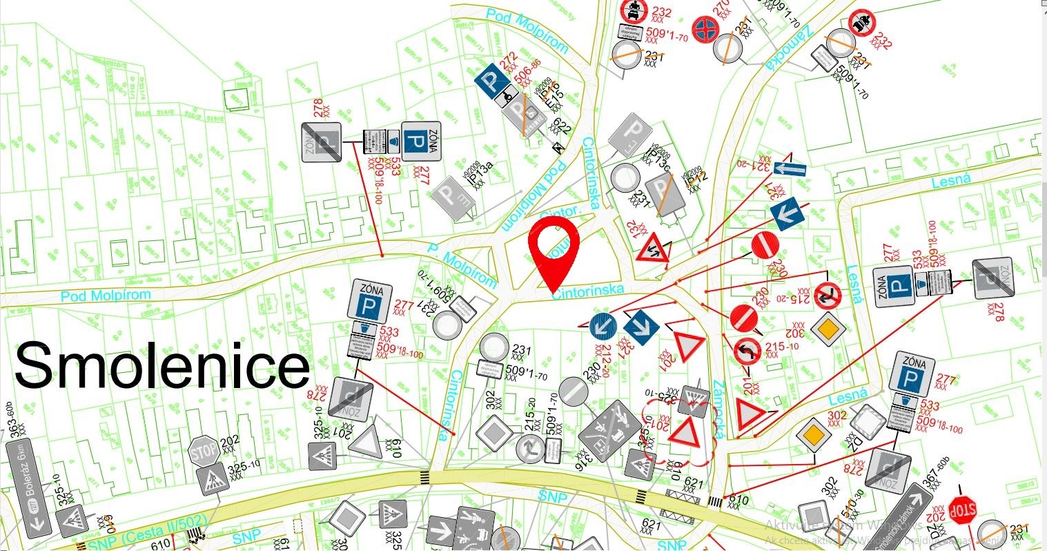 Dopravné značenie parkovacej zóny (Zdroj: obec Smolenice)